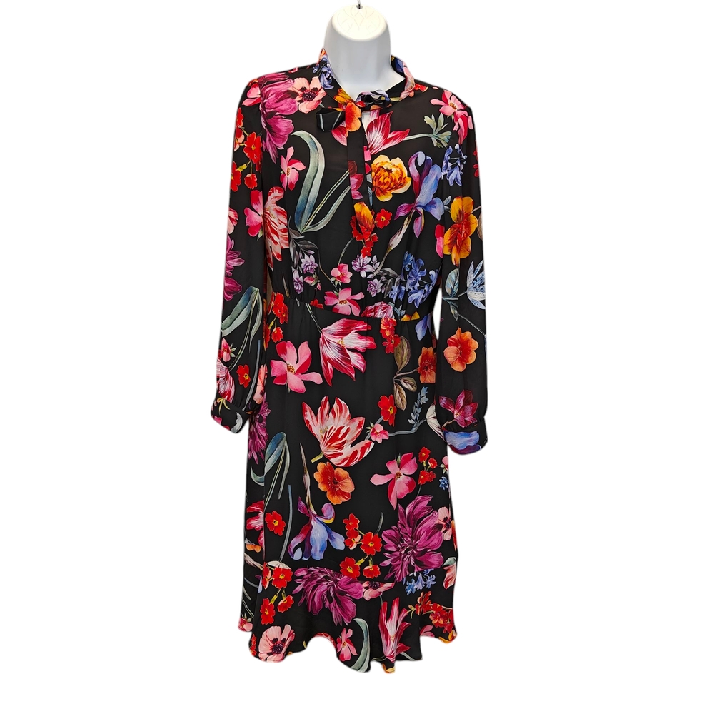 J. Crew Tie Neck Ruffle Midi Dress in Midnight Dutch Floral Size 6 - Picture 1 of 14